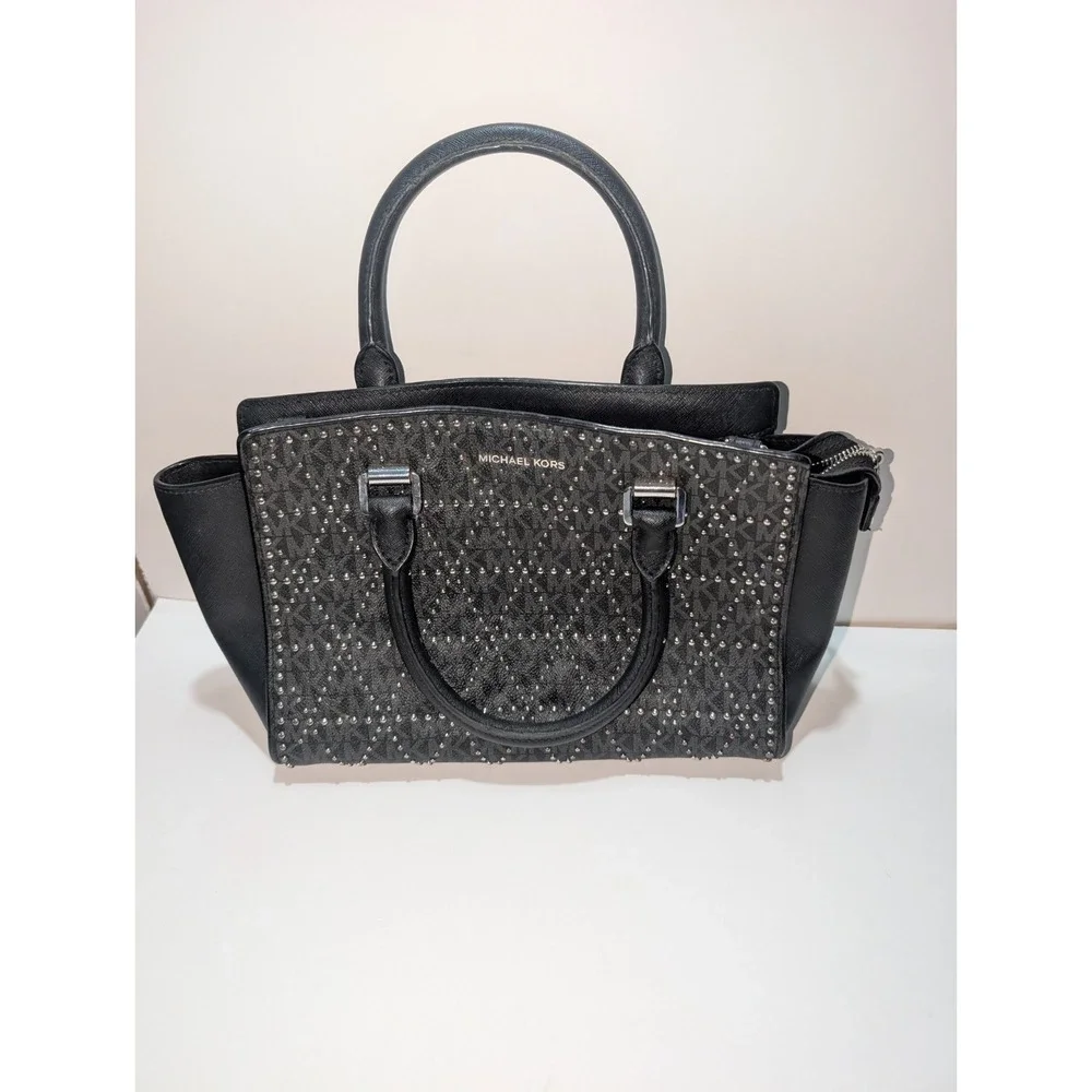 Michael Kors Selma Black Studded Hand Bag Cross Body‎ No Strap